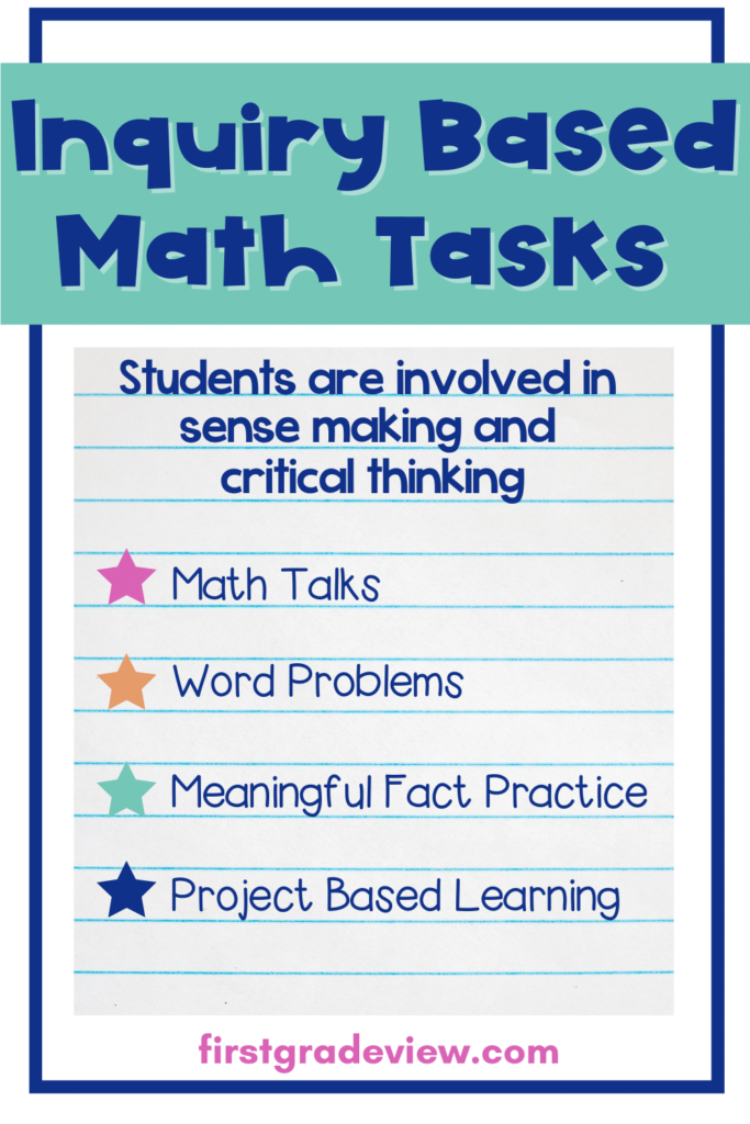 Image of inquiry based math activities such as math talks, word problems, meaningful math practice, and project based learning