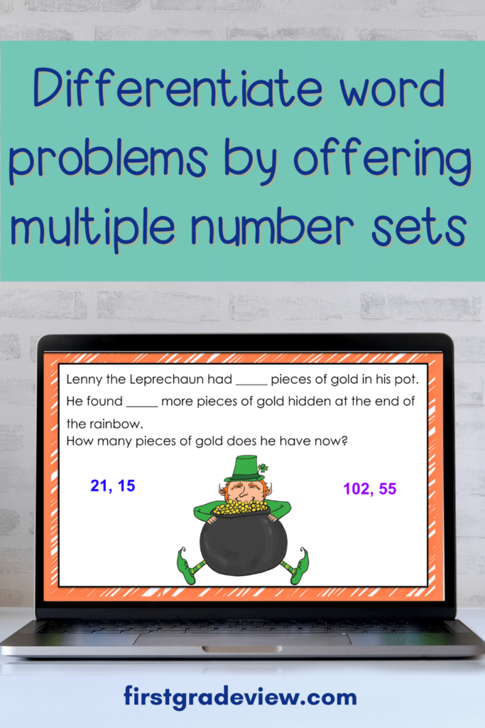 image of a first grade St. Patrick's Day word problem