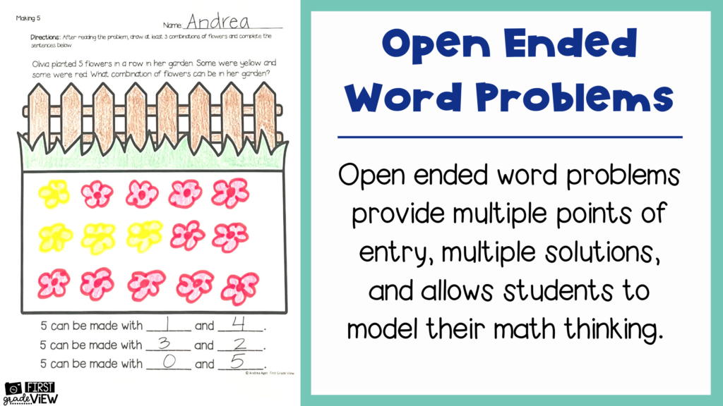 Image of a worksheet with an open ended word problem.