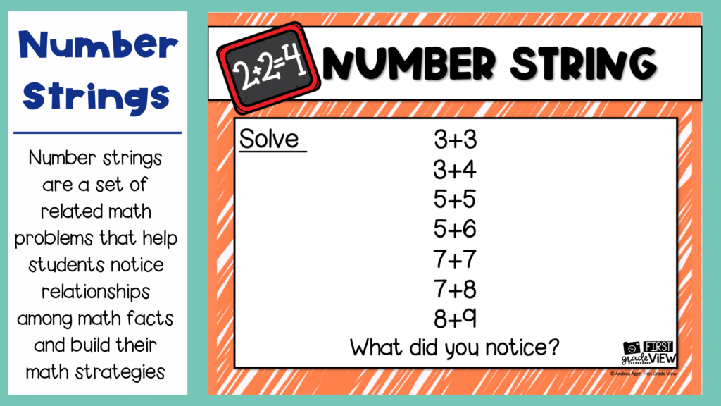 Image of an example of a first grade number string to teach doubles plus one