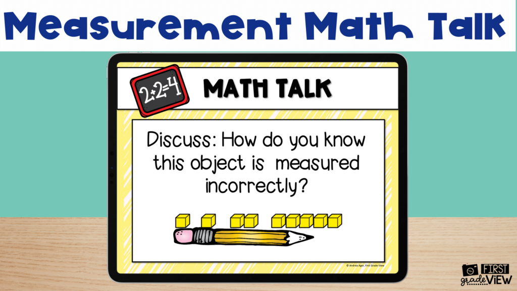 Image of a pencil being measured incorrectly with unit cubes. Text says, "How do you know the object is measured incorrectly?"