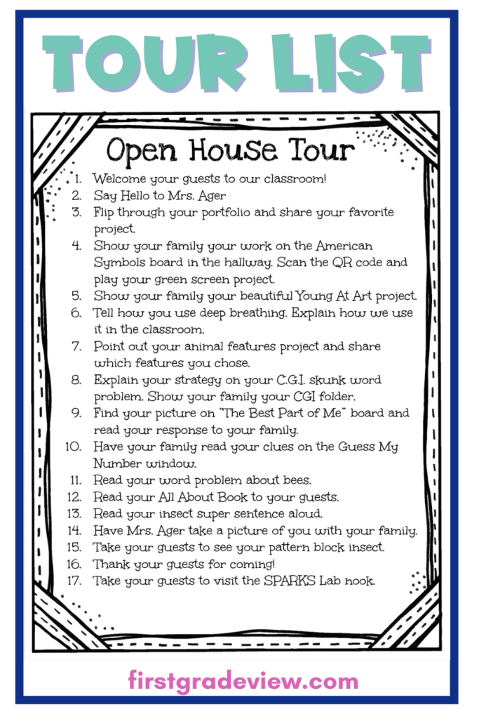 Image of a student led tour list for a classroom open house