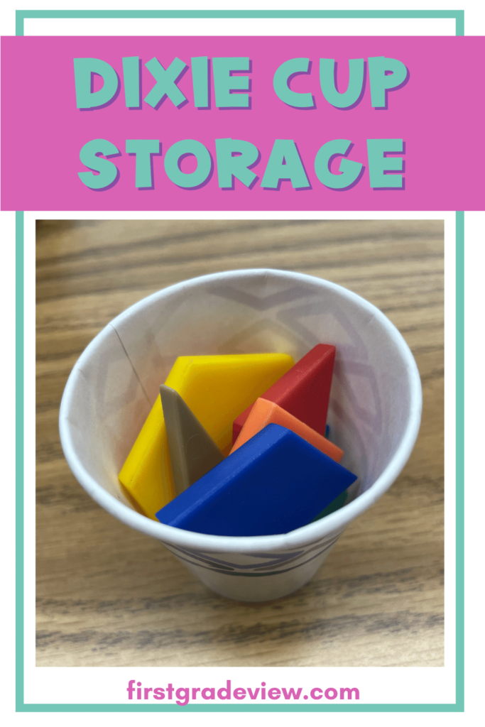 Image of Dixie cup with pattern blocks inside
