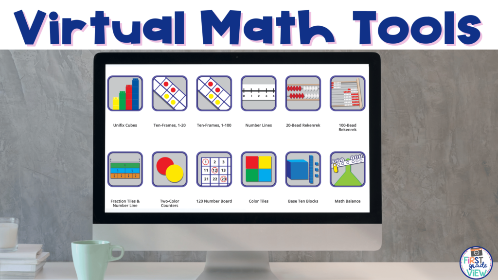 Image of computer screen with virtual math manipulatives from Didax.