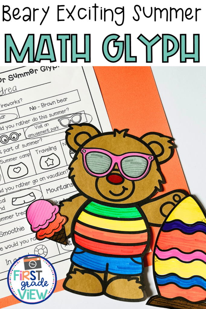 Image of a bear craft that students create to go with a summer math glyph. 