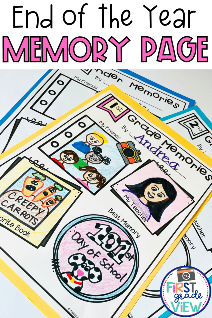 Image of a sample memory book page that can be used for end of the year activities. 