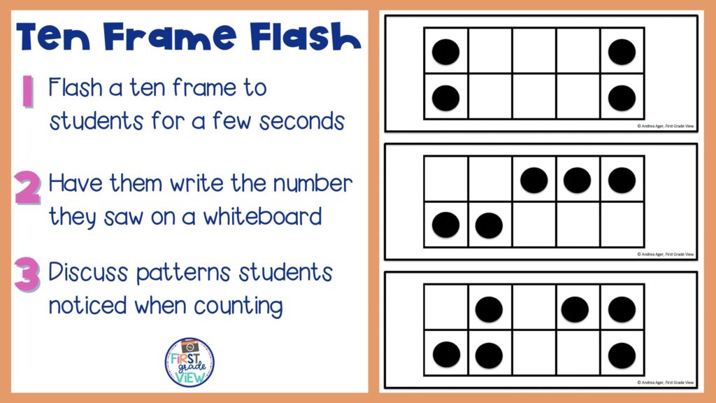 Image of ten frame flash cards and directions on how to use them. 