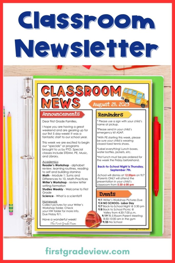 Image of weekly classroom newsletter