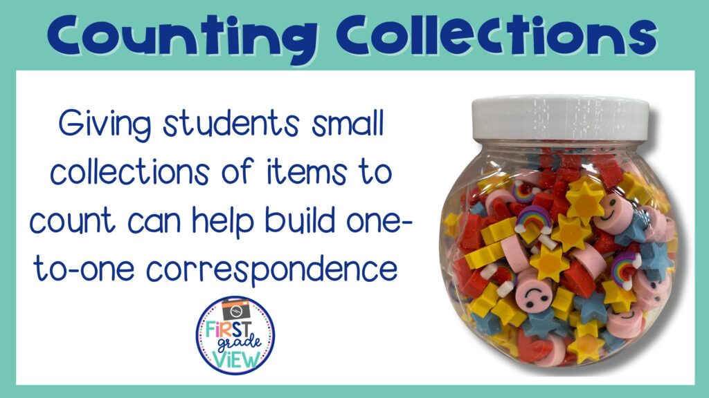 Image of a small container of mini erasers to be used for building number sense by counting. 