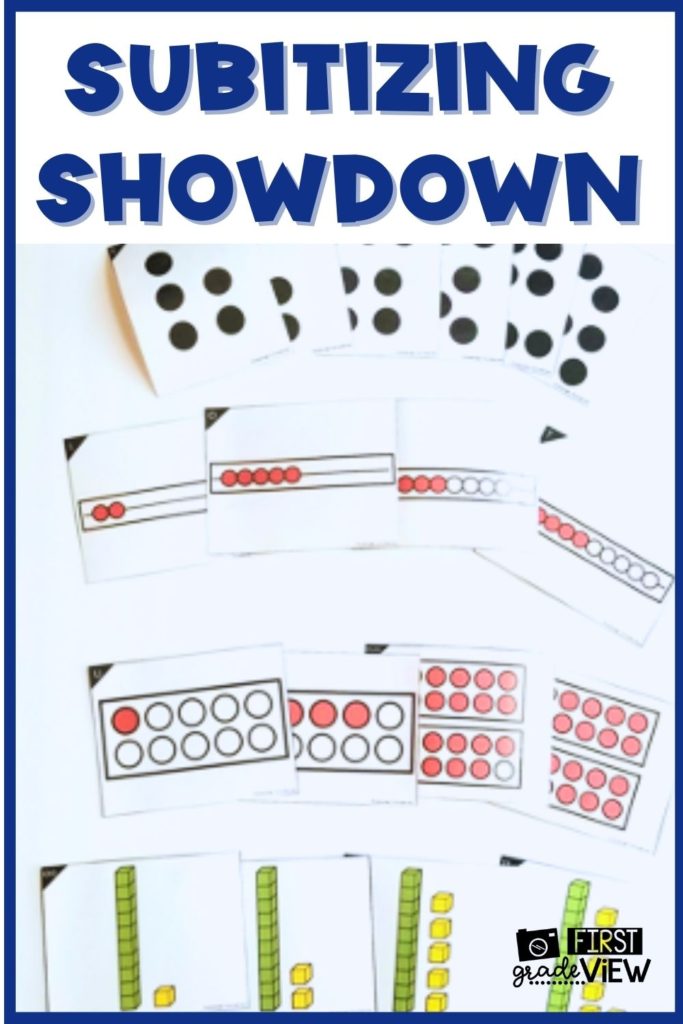 Image of a math warm up activity where students are shown subitizing cards. 