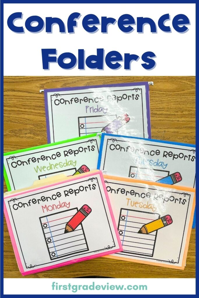 Image of conference folders for each day of the week that teachers can use to  organize conference materials. 