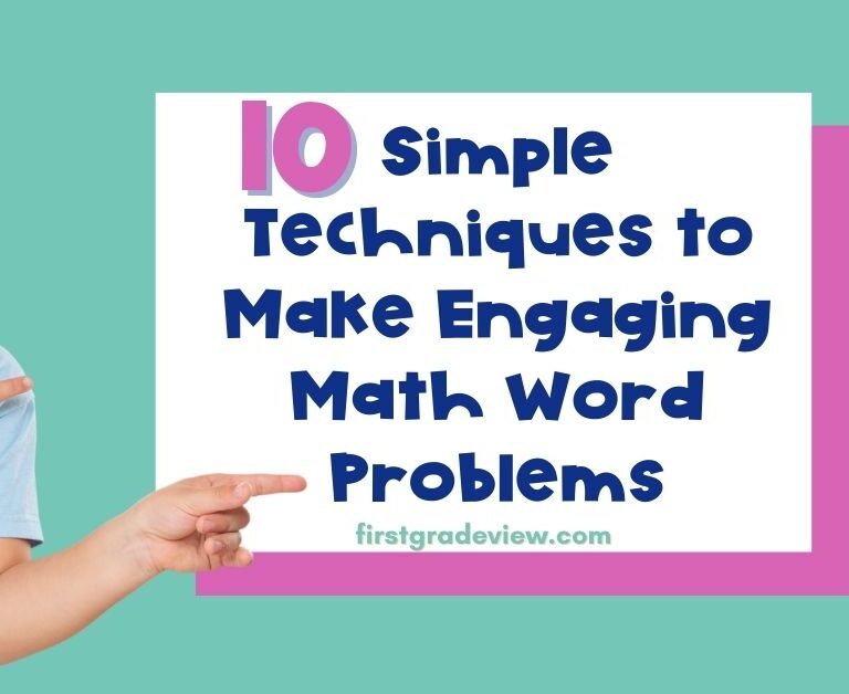 Image of a student pointing to the blog title: 10 Simple Techniques to Make Engaging Math word Problems