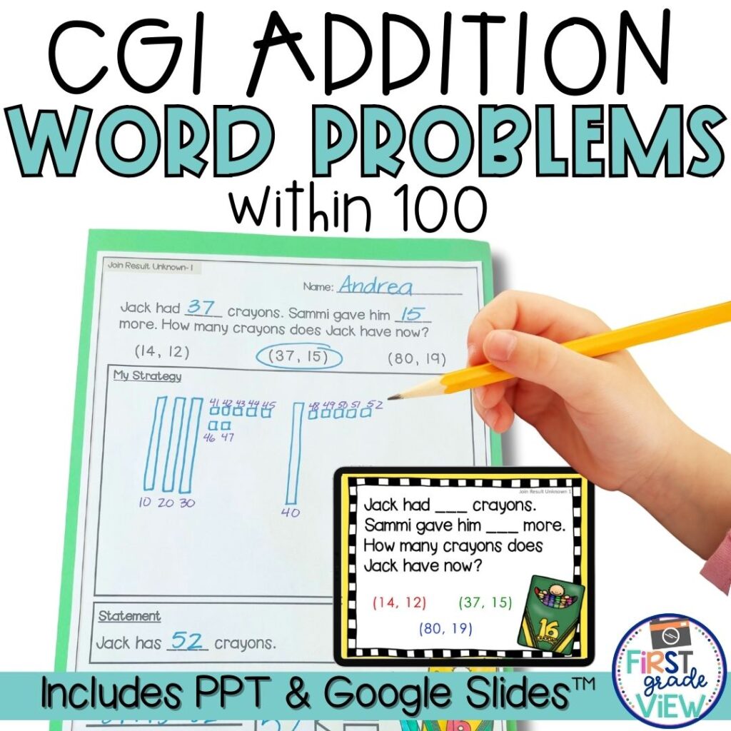 Image of a CGI addition Word Problems within 100 product for purchase. 