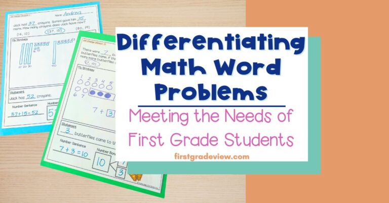 Image of word problem worksheets for first graders and the blog post title: Differentiating Math Word Problems