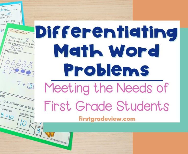 Image of word problem worksheets for first graders and the blog post title: Differentiating Math Word Problems