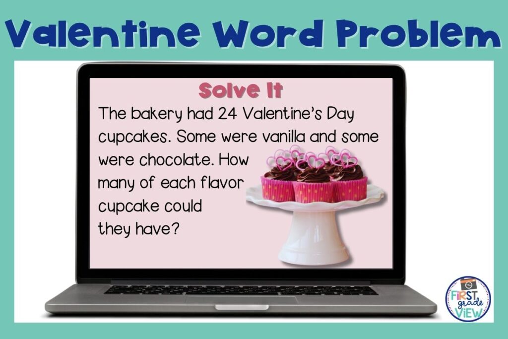 Image of a Valentine's Day open ended math word problem.