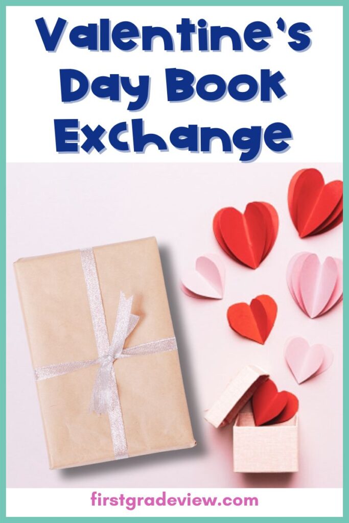 Image of a wrapped book for a fun Valentine's Day classroom activity for a Valentine Book Exchange.  