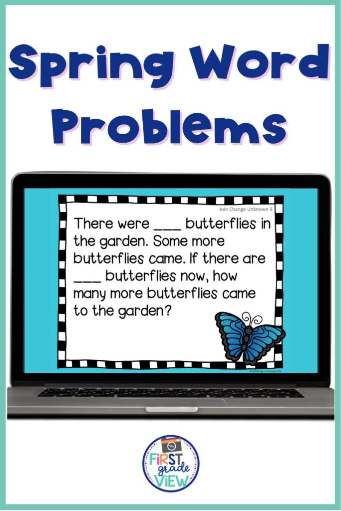 Image of a computer with a word problem about butterflies in a garden. 