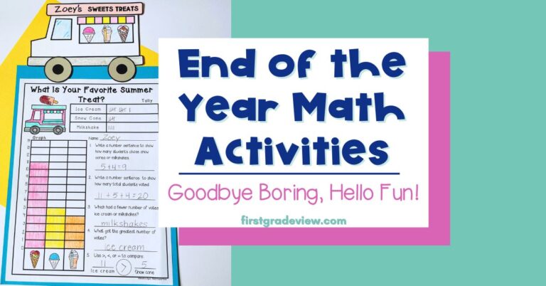 Image of a summer treats math graph and blog title: End of the Year Math Activities