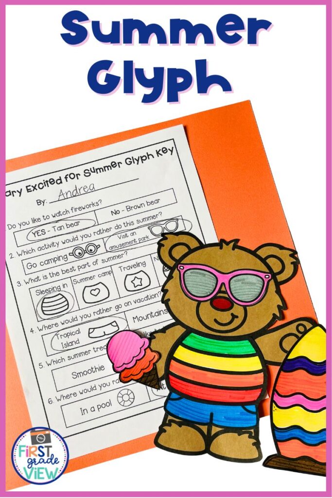 Image of a summer math glyph activity where students make a summer bear craft. 