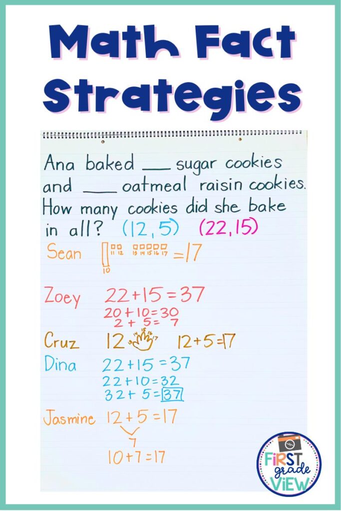 Image of a class poster highlighting various student addition strategies. 