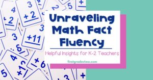 Image of math flashcards and blog title: Unraveling Math Fact Fluency.