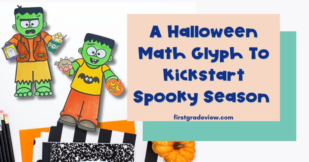 Image of Frankenstein craft and blog title: A Halloween Math Glyph to Kickstart the Spooky Season