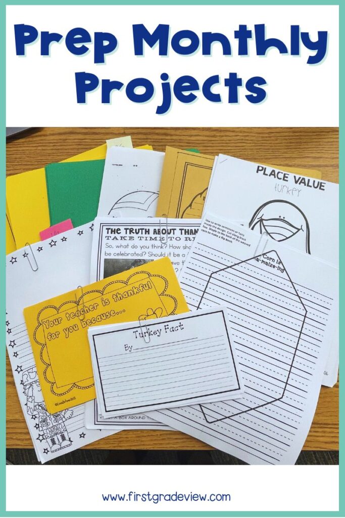 Image of project materials for the month of November in a 1st grade classroom. 