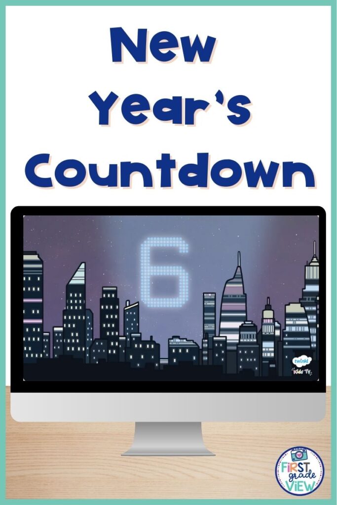 Image of a computer with a New Year's countdown timer on it. 