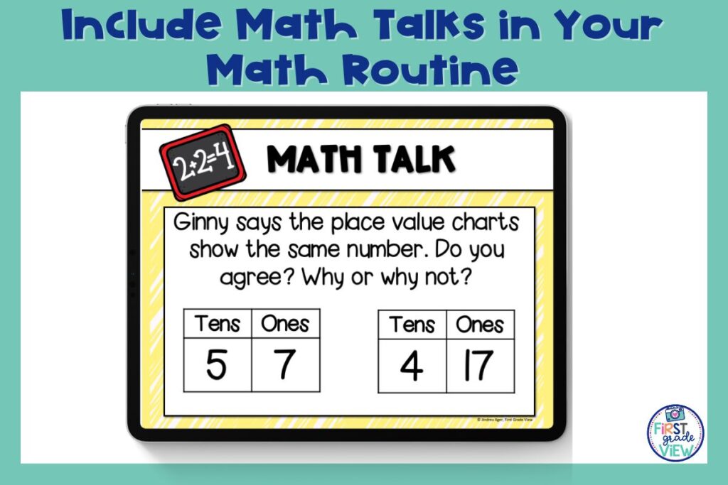 Image of an i-Pad with a math talk example. 