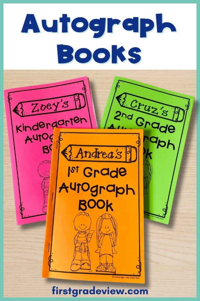 Image of end=of-the-year autograph books for K-2 students. 