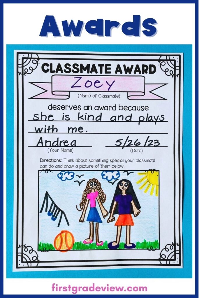 Image of an end-of-the-year awards idea of a classmate award. 