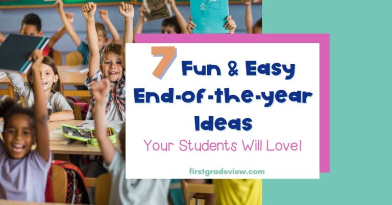 Image of excited kids with the blog title: 7 Fun and Easy End-of-the-Year Ideas Your Students Will Love!