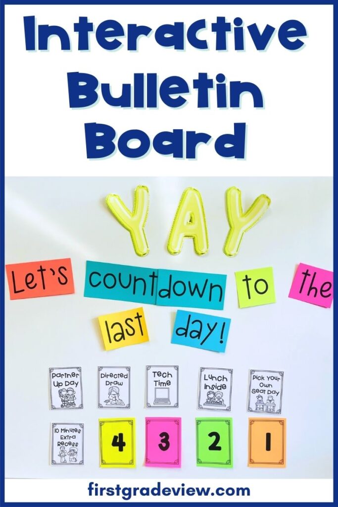 Image of a 10 day end-of-the-year countdown where each day, the teacher removes a number from the board to reveal the special activity. 
