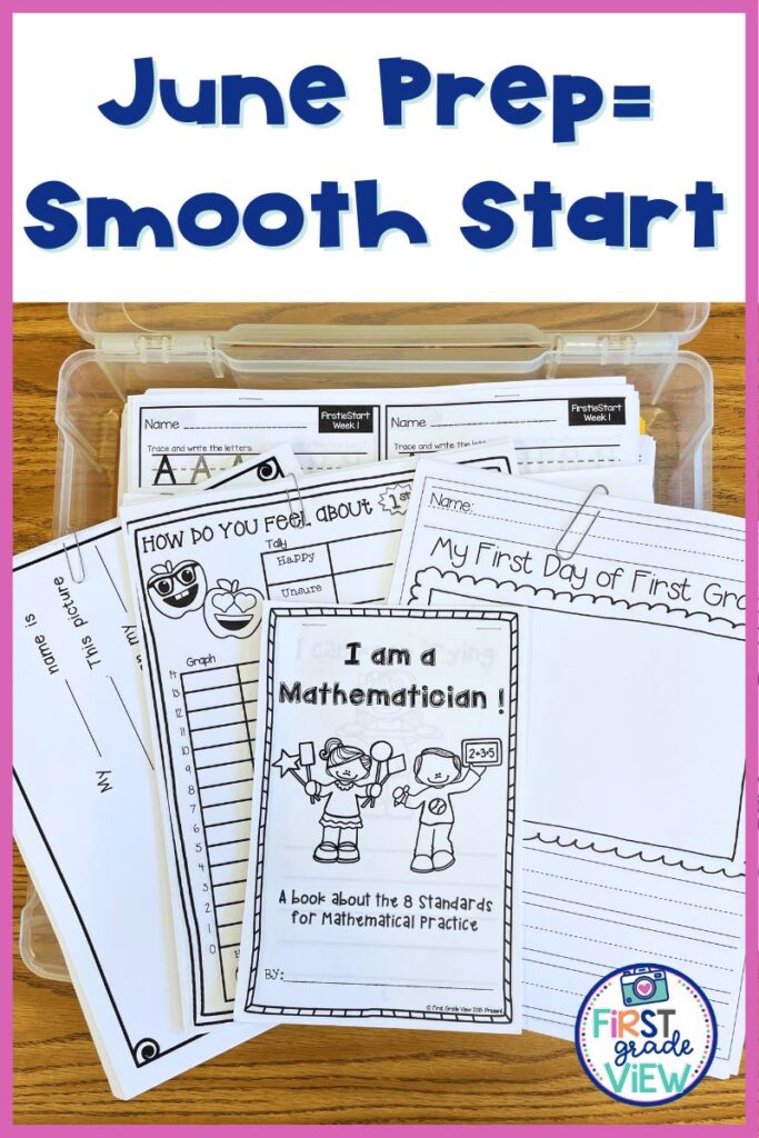 Image of back to school  worksheets that were prepped in June before the end of the school year. 