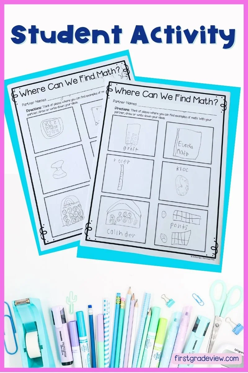 Image of a math talk culture student activity to find examples of math in the classroom. 